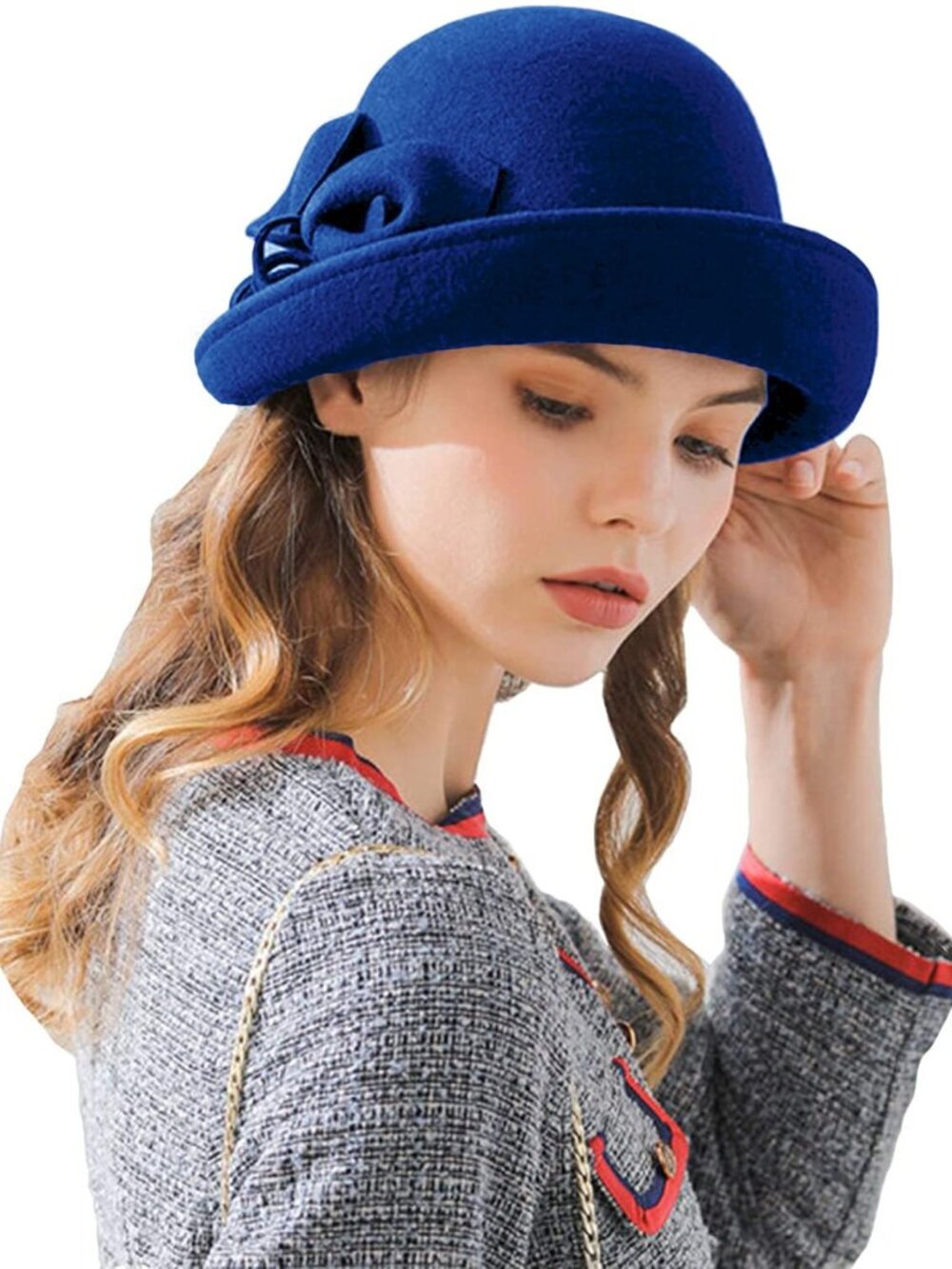 NWT New RZTA 100% Wool Blue Felt Cloche Bucket Hat